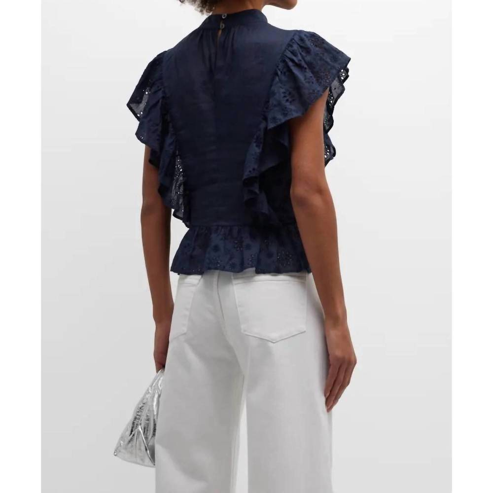 NEW FRAME eyelet peplum top in navy - Picture 4 of 4